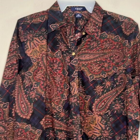 Chaps vintage paisley blouse button up down shirt top - Picture 3 of 10